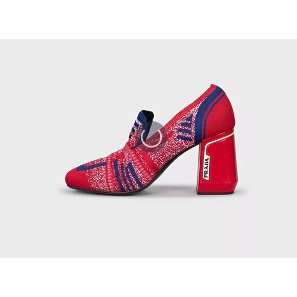 Prada Shoes - Elegant Prada Black Textured Fabric Square-Toe Heels - Size 40